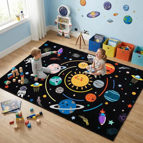 Miniatura 30 de Alfombra espacial para habitación de niños, alfombra de galaxia para niños, alfombras espaciales para dormitorio de niños, decoración