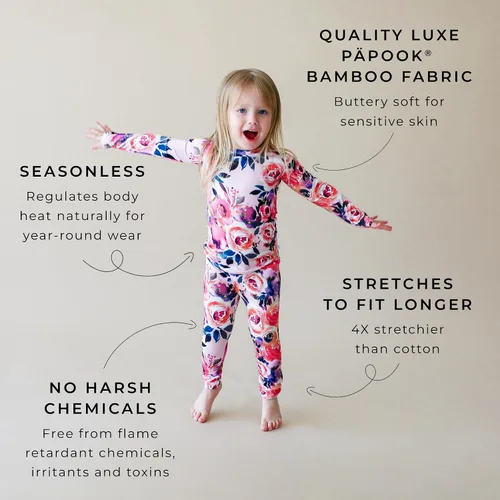 Miniatura 86 de Posh Peanut Pijamas para niñas, suaves, de viscosa de bambú para niños, pijamas a juego de manga larga para niñas