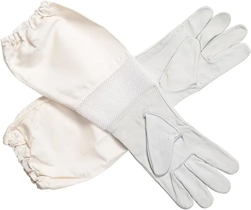 Miniatura 2 de Forest Beekeeping - Guante de apicultor de piel de cabra premium con ventilación blanca, manga larga de lona con puño elástico (M)