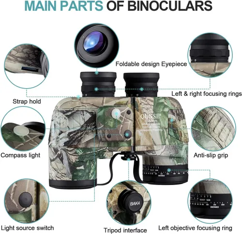 Miniatura 2 de Binoculares marinos 10 x 50 para adultos, impermeables con brújula telémetro, navegación de prisma BAK4, observación de aves y caza (camuflaje)