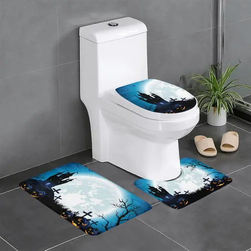 Miniatura 16 de Juego de 3 alfombras de baño con diseño de tulipanes rosados con fondo de madera, antideslizantes, con patrón de resorte, extra suaves y absorbentes