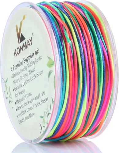 Miniatura 106 de KONMAY 80 Yardas 1.0mm Cordón Rattail de Nylon Satén Seda Trim Hilo para Cuentas para Nudos Chinos, Kumihimo, Trabajo con Cuentas, Macramé, 2-Azul