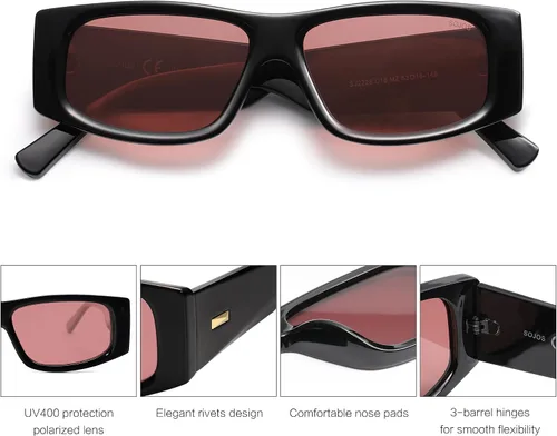 Miniatura 32 de SOJOS Gafas de sol polarizadas rectangulares Y2K de moda para mujeres y hombres, gafas de sol rave de diseñador de moda SJ2228