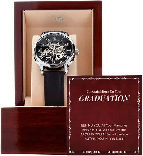 Reloj calado para hombre con tarjeta de mensaje especial, regalo de graduación, hijo, nieto, hermano, primo, sobrino, novio, regalo de felicitación,