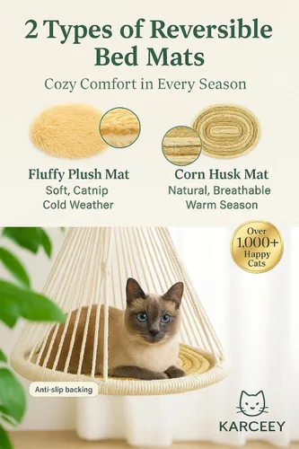 Miniatura 7 de KARCEEY Hamaca de macramé para gatos, cama colgante para pared y ventana, columpio bohemio con kit completo de herramientas y juguete de pezón
