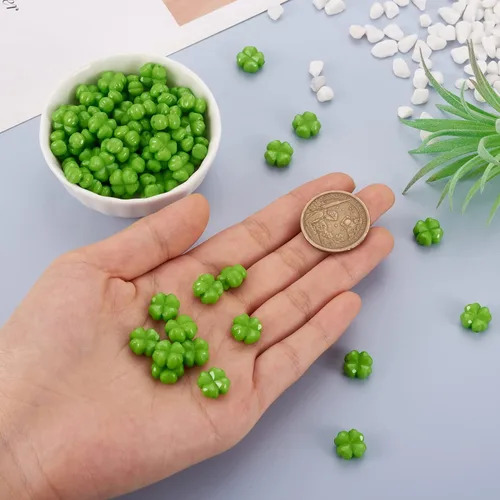 Miniatura 5 de 100 cuentas acrílicas de trébol de cuatro hojas verdes de 0.433 in para hacer pulseras, collares, aretes, joyería