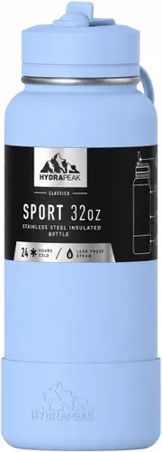 Miniatura 20 de Hydrapeak Botella de agua deportiva aislada de 32 onzas con tapa con popote, a prueba de fugas y derrames, mantiene las bebidas frías durante 24