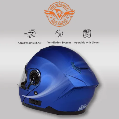 Miniatura 6 de Milwaukee Helmets MPH9818DOT Breeze - Casco modular de motocicleta avanzado azul con visera desplegable, talla XS
