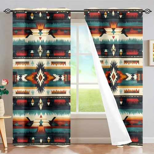 Miniatura 35 de Dreaweet African Tribal Blackout Curtains 63 Inch Long 2 Panels Set Bohemian Ethnic Geometric Grommet Top Thermal Insulated Curtains for Living Room