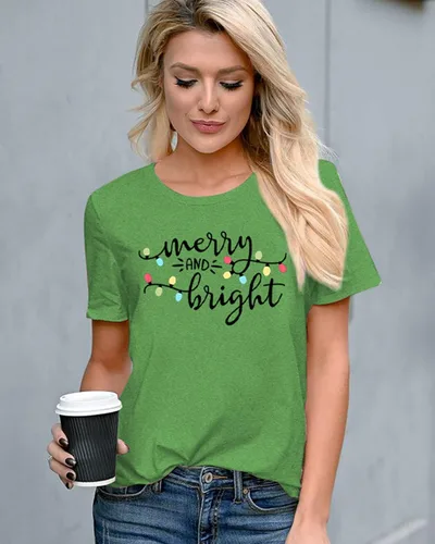 Miniatura 4 de Christmas Shirt Merry and Bright Christmas Lights T-Shirts Women Xmas Lights Graphic Shirts Merry Christmas Holiday Top