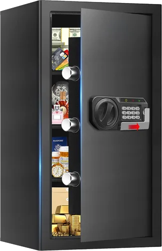 Miniatura 12 de 1.6 pies cúbicos Caja de seguridad a prueba de fuego para documentos del hogar, caja de seguridad digital antirrobo con teclado electrónico y llave