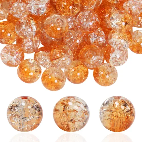 100 piezas de cuentas de vidrio craquelado de 10 mm para hacer joyería - Cuentas de cristal espaciadoras redondas a granel, suministros de