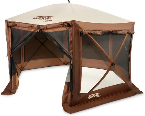 CLAM Tienda de campaña con pantalla desplegable, gran toldo para acampar al aire libre, pabellón, 12.5 pies, marrón – Refugio mosquitero plegable y