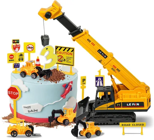 RAYNAG Juego de 16 Piezas de Vehículos para Decoración de Pastel de Construcción, Decoración de Pastel de Construcción, Suministros para Fiesta de