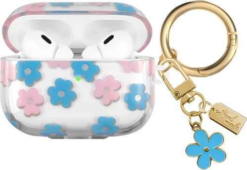 Miniatura 17 de Funda compatible con AirPods Pro 2 2022, TPU suave con bonito patrón de flores para AirPods Pro de 2ª/1ª generación con llavero de flores y Negro