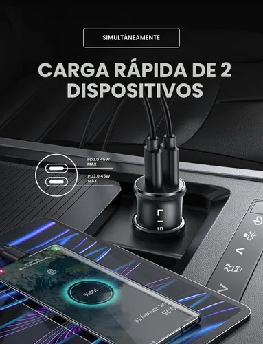 Miniatura 4 de LISEN Cargador de coche USB C de 90 W para iPhone 17, cargador de automóvil de 40 W, carga rápida, 2 puertos PD 45 W y cargador USB QC 3.0