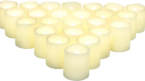 Miniatura 15 de CANDLE CHOICE Velas votivas sin llama que funcionan con pilas, luces LED eléctricas parpadeantes de plástico blanco falsas, velas de té altas a