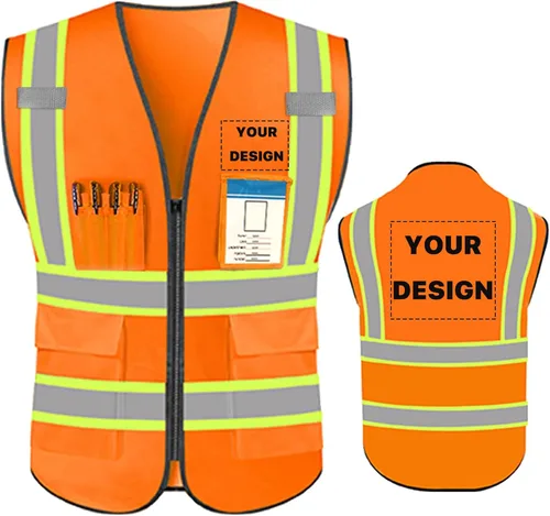Miniatura 15 de Chaleco de seguridad de alta visibilidad reflectante personalizado con logotipo, ropa de trabajo de seguridad con tiras reflectantes y bolsillos a