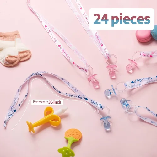 Miniatura 3 de ZYFLSQ Collar con 24 chupetes para baby shower, 30 mini chupetes acrílicos con dijes para revelación de género, decoraciones de fiesta (rosa y azul)