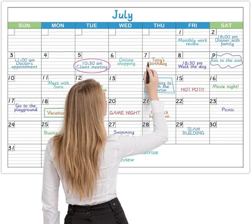 Calendario grande de borrado en seco, calendario mensual de borrado en seco sin fecha para pared, 40 x 28 pulgadas, calendario de pared laminado