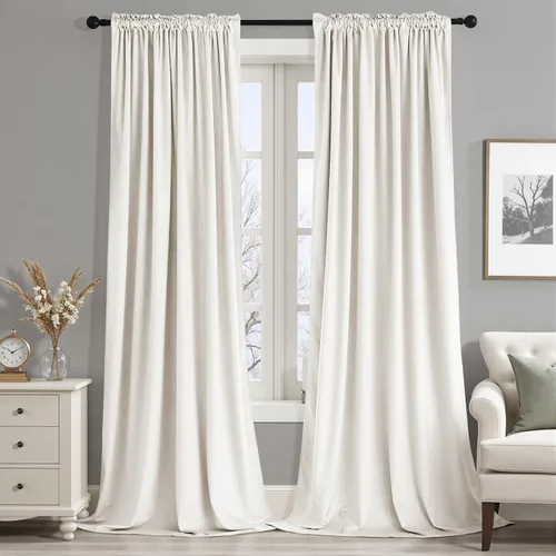 Miniatura 20 de MIULEE - Juego de 2 paneles de cortinas negro opacas y térmicas de terciopelo para la sala de estar y dormitorio, con bolsillo para cortinero, de 63