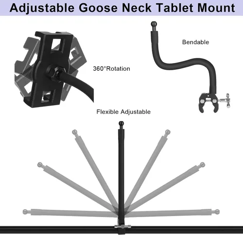 Miniatura 5 de Mippko Soporte para tableta para cinta de correr/elíptica/bicicleta giratoria/pelotón/ciclo interior, brazo de cuello de cisne, soporte