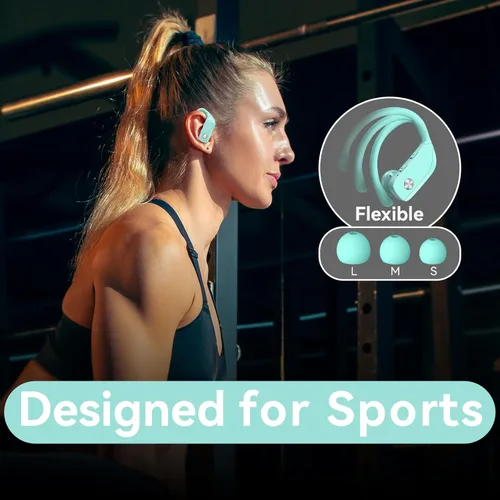 Miniatura 6 de bmani Ear Buds - Auriculares inalámbricos Bluetooth con pantalla LED de 80 horas de reproducción, gancho sobre la oreja con micrófono, sonido Verde