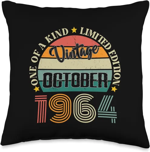 Vintage Birthday Retro Limited Edition Retro Gifts 60 Year Old Vintage October 1964 60th Birthday Retro Throw Pillow, 16x16, Multicolor