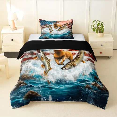 Miniatura 51 de Erosebridal Juego de edredón de pesca tamaño individual para hombres, juego de ropa de cama de peces de lubina para pescadores, niños de caza