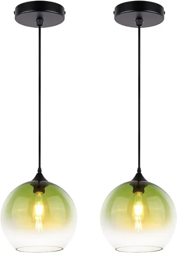 Miniatura 9 de Green Hand Blown Glass Globe Pendant Lights Mid Century Modern Ceiling Hanging Light Fixtures 8.2“ Farmhouse Striped Gold Chandelier for Kitchen