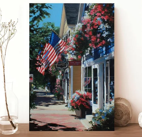 Miniatura 6 de JDBeehpy 1pcs Framed American Flag Wall Art Patriotic Poster Printing July 4th Patriotic Wall Decoration Street View Flower Painting Farmhouse