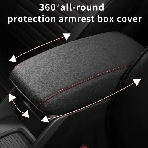 Miniatura 3 de AOMSAZTO Fundas de consola para Hyundai Tucson 2016 2017 2018 2019 2020 2021 Fundas para reposabrazos Hyundai Tucson negras con costuras rojas