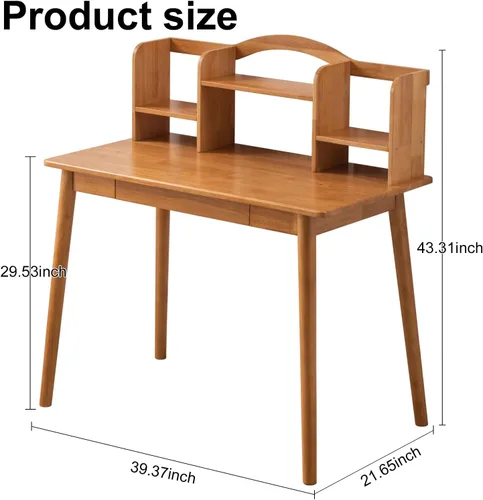 Miniatura 3 de Escritorio de madera maciza con cajones, escritorio de computadora de madera para oficina en casa, escritorio de estudio de juegos para espacios