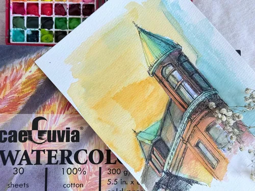 Miniatura 5 de Caeluvia Bloc de papel de acuarela 100% algodón de prensa en frío, 140 libras, 5.5 x 8.5 pulgadas, 30 hojas de papel de acuarela Academy sin ácidos