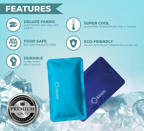 Miniatura 2 de kinsho Bolsa de hielo para niños, bolsa y cajas Bento, bolsas delgadas suaves reutilizables y congelables para viajes, escuela, trabajo