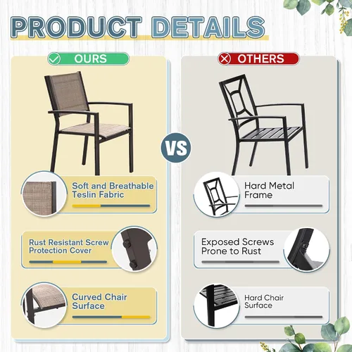 Miniatura 4 de Rankok Juego de 6 sillas de comedor apilables para exteriores con reposabrazos de 290 libras, sillas de comedor de textileno para patio trasero