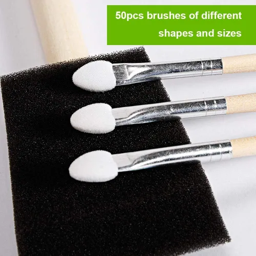 Miniatura 7 de conda Paquete de 50 pinceles de espuma de 0.5 a 2 pulgadas de diferentes tamaños, juego de pinceles de pintura con mango de madera, ligero