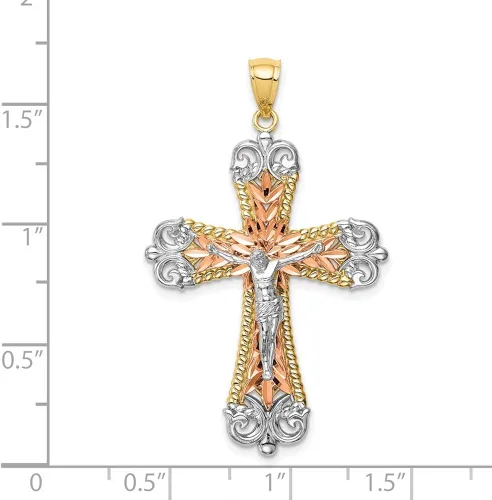 Miniatura 4 de 14K Tri-Color wrodio Crucifijo colgante estilo C4708