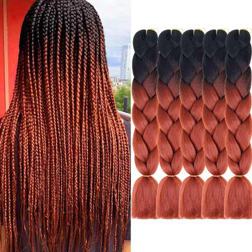 Miniatura 13 de Extensiones de cabello trenzado color gris degradado, 5 unidades, trenzas sintéticas de 24 pulgadas, 2 tonos, cabello gris para trenzas de caja, #28