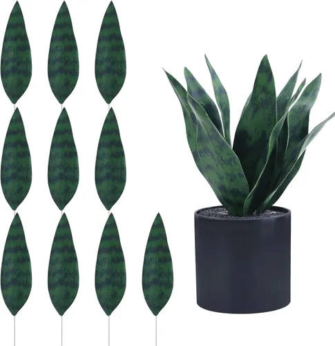 Miniatura 8 de summer flower Juego de 10 plantas de serpiente falsas de 15 pulgadas, pequeñas hojas artificiales de Sansevieria, tallos de plantas de serpiente