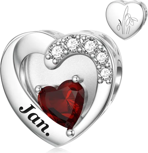 Miniatura 12 de SEVENWELL Dijes de piedra natal con flor grabada para el mes de nacimiento, pulsera de plata de ley 925, feliz cumpleaños para mujer