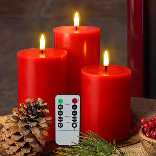 Miniatura 10 de Eywamage Velas de pilar sin llama de cera real blanca con control remoto, velas LED parpadeantes de batería, juego de 3 Blanco
