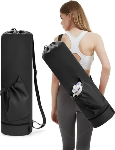 Miniatura 12 de sportsnew Bolsa para esterilla de yoga con bolsillo para botella de agua y bolsillo inferior para artículos mojados, bolsa de transporte para Beige