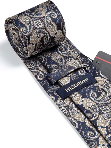 Miniatura 116 de HISDERN Corbatas para hombre, corbata de cachemira y bolsillo cuadrado tejido clásico floral para hombre, corbata de fiesta de boda
