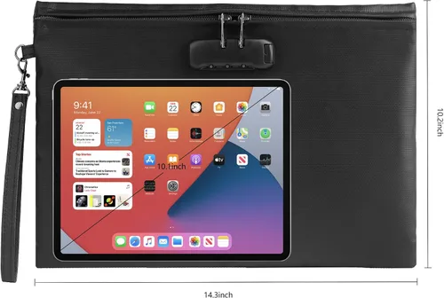 Miniatura 5 de Bolsa de documentos ignífuga de 2000℉ con bloqueo de contraseña, color negro, 14.3 x 10.2 pulgadas, bolsa de dinero ignífuga para efectivo