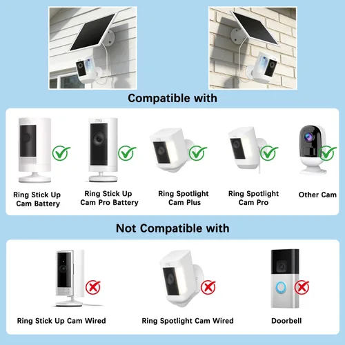 Miniatura 2 de Panel Solar de 6W para Cámara Ring, Cargador Solar Compatible con Ring Spotlight/Stick Up Cam Battery/Plus/Pro, Cargador Solar Impermeable con USB-C
