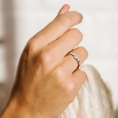 Miniatura 6 de Anillo de piedra lunar genuina de plata de ley, anillo de fase lunar de triple diosa, piedra lunar, anillo minimalista para mujeres y niñas con caja