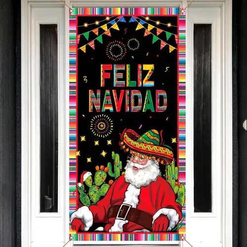 Miniatura 7 de Nepnuser Feliz Navidad Decoración Mexicana Cubierta de Puerta de Navidad Banner de Colgar en la Puerta para Fiesta de Navidad y Día Festivo