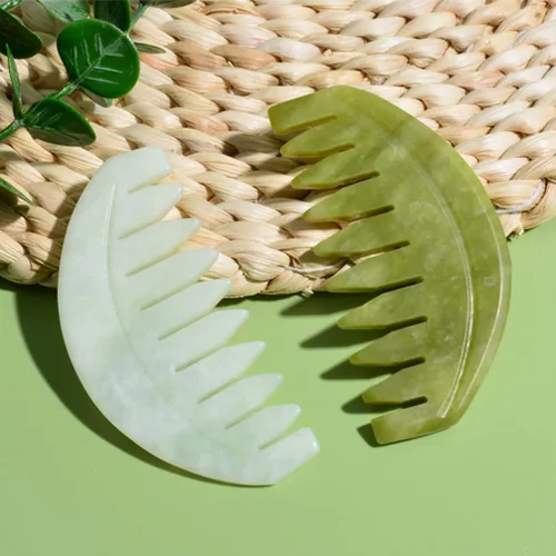Miniatura 2 de FOMIYES Masajeador de cabeza, 2 piezas, peine de masaje de jade, Guasha, raspado del cuero cabelludo, peine de dientes anchos, masajeador de cuero