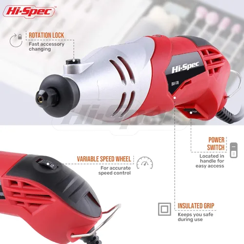 Miniatura 3 de Hi-Spec Juego de herramientas rotativas de 170 W 1.4 A con 121 piezas Dremel compatibles accesorios de brocas. Taladro, corte, recorta, muele